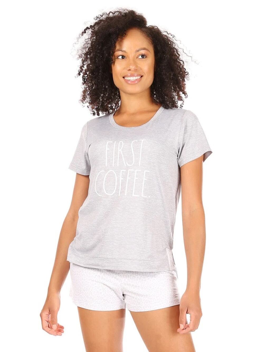 Rae Dunn First Coffee Short Sleeve Pajama Lounge Graphic T-Shirt Large